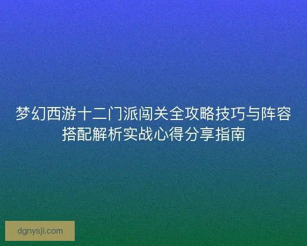 梦幻西游十二门派闯关全攻略技巧与阵容搭配解析实战心得分享指南